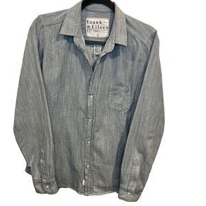 Frank & Eileen Relaxed Fit Womens Large Blue Cotton Button Up Long Sleeve